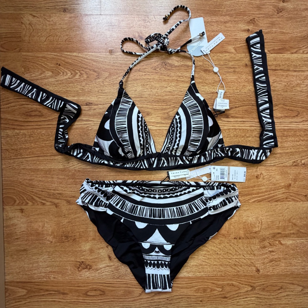 Trina Turk Monochrome Geometric Bikini Set Size 10 / 12 NWT